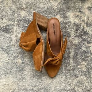 Jeffrey Campbell~Cyrus~Mustard Suede Bow Mules